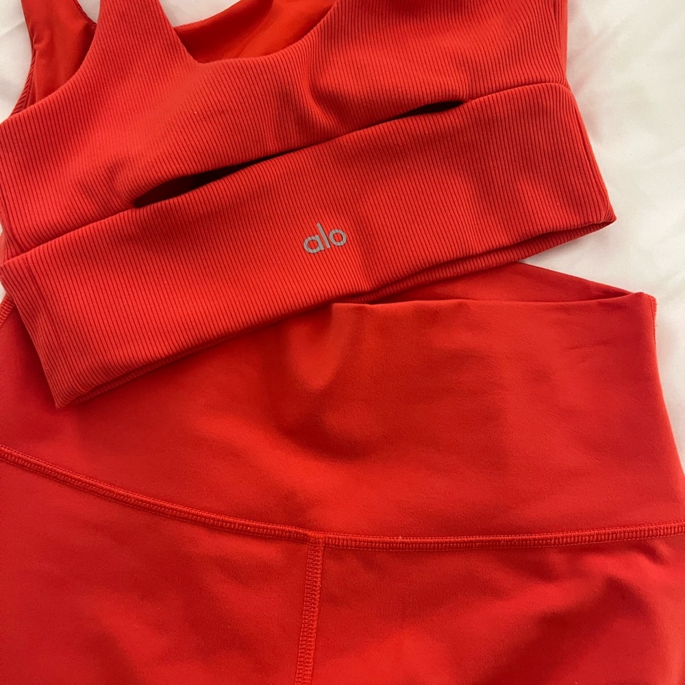 Alo Red Sports Bra and Leggings Set